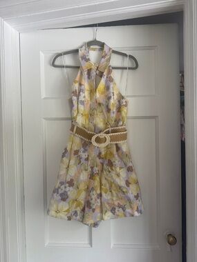 Zimmermann Yellow & Lilac Floral Halter Romper size 3 fits like an 8/10